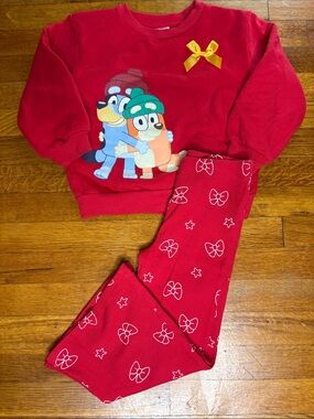 Red Kids Bluey Matching Set with a Yellow Bow Accent